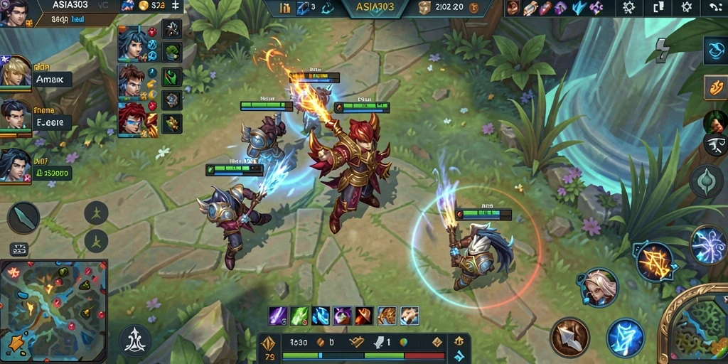 Screenshot gameplay ASIA303 yang menampilkan aksi intens MOBA.