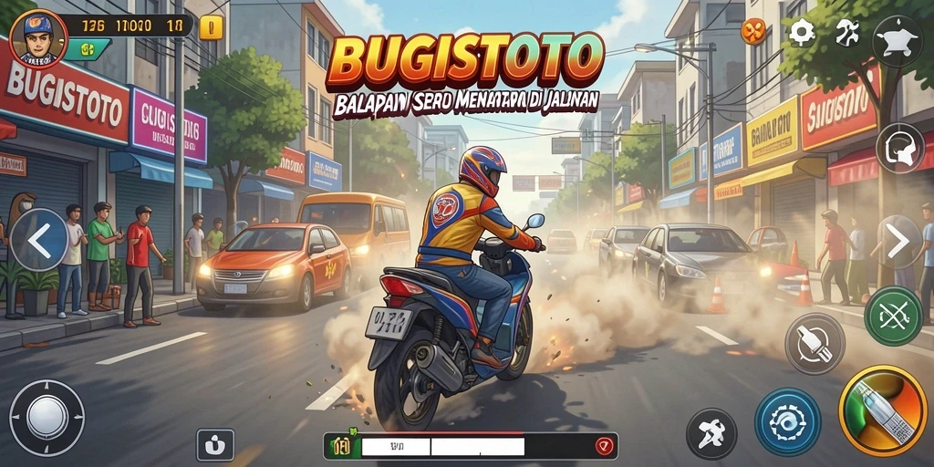 Screenshot gameplay BUGISTOTO yang menunjukkan aksi balapan intens.