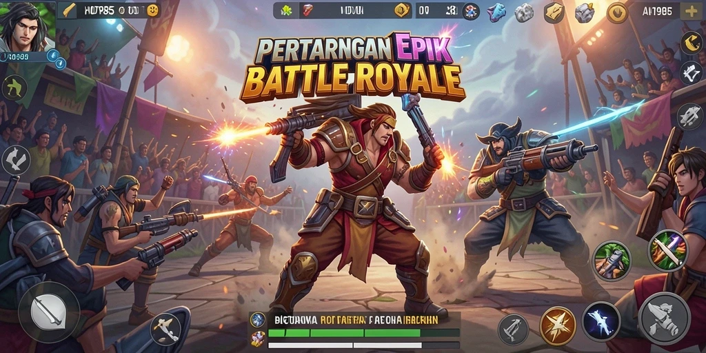 Screenshot HOT985 menampilkan aksi seru dalam pertempuran Battle Royale.