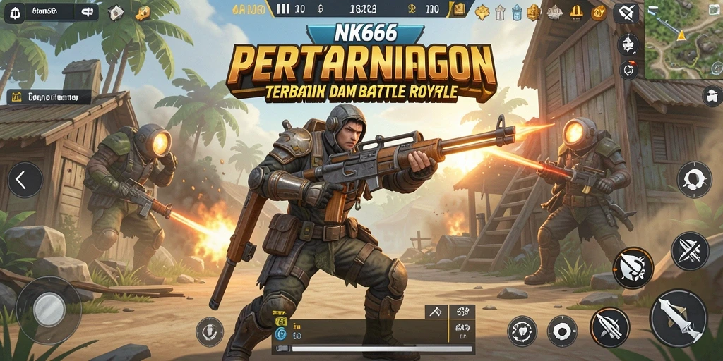 Screenshot gameplay NK666 menunjukkan pertarungan seru dalam mode Battle Royale.