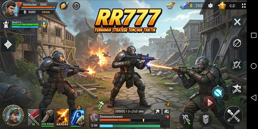 Screenshot gameplay <strong>RR777</strong> menampilkan intensitas pertempuran strategi yang menegangkan.