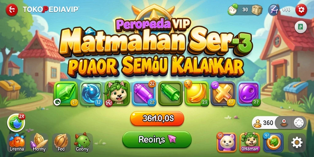 Screenshot gameplay TOKOPEDIAVIP dengan grafis cerah dan tantangan Match-3.