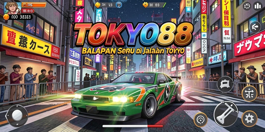 Gameplay balap seru di jalanan malam Tokyo.